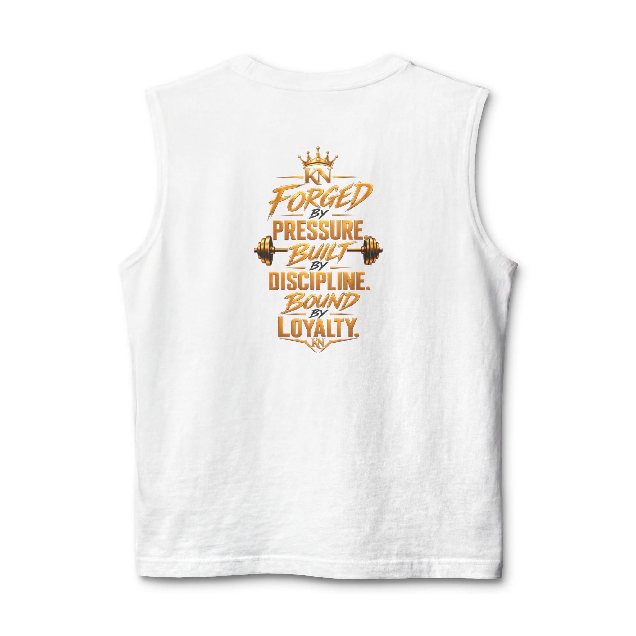 Muscle Tank — KN Apparel Gold Crown Logo & “Forged by Pressure” Motivational Gym Tank