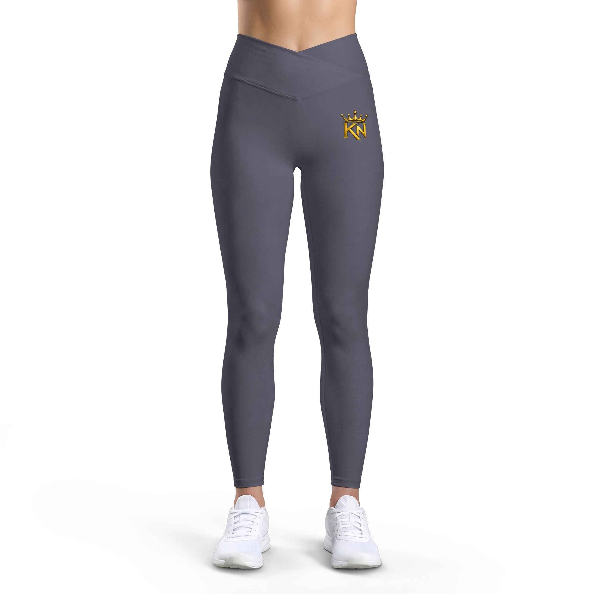 Women’s Luxe Leggings — Black High-Waist Activewear with Gold 'KN' Crown Logo