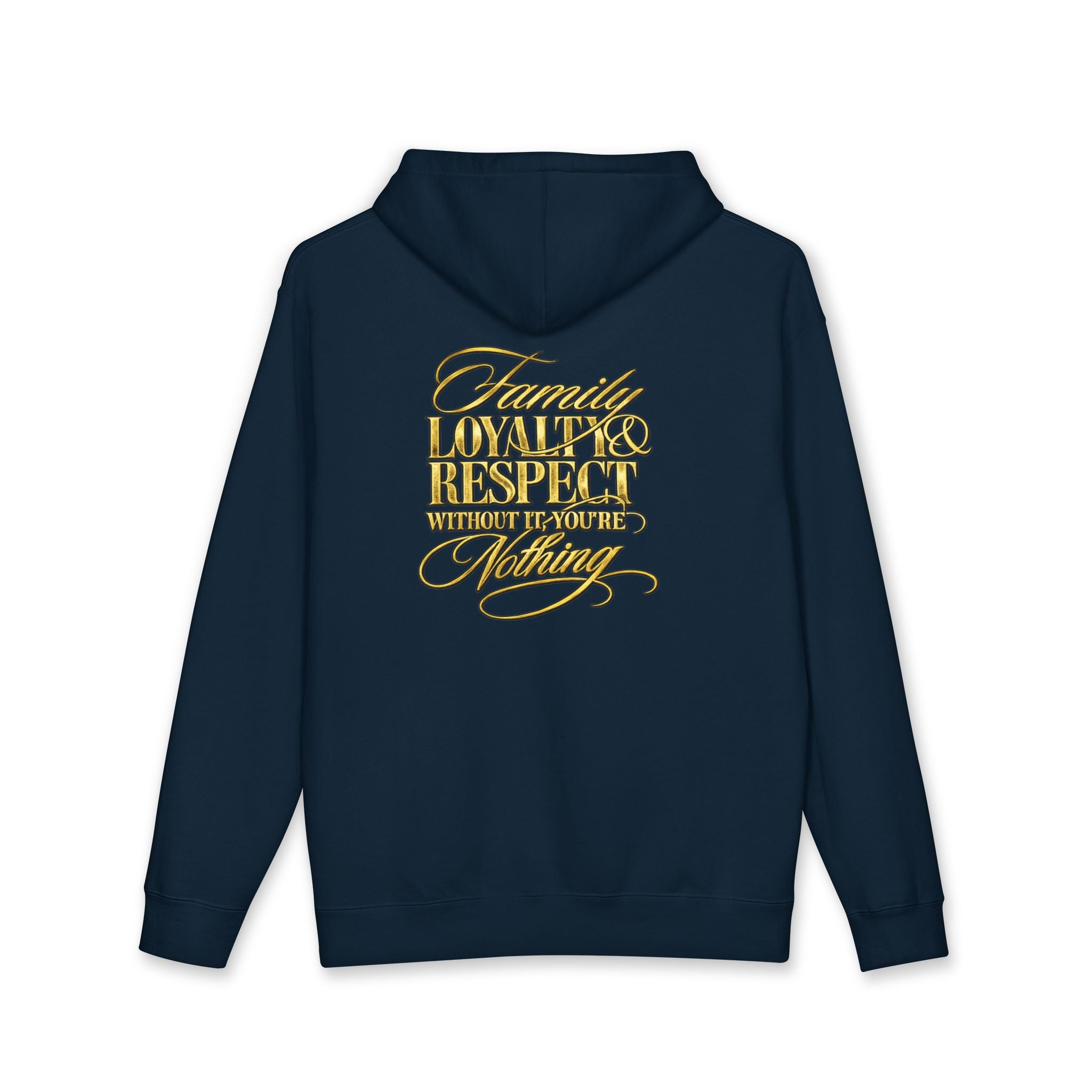 King Crown Hoodie — Gold KN Logo & 'Family, Loyalty & Respect' Script Pullover