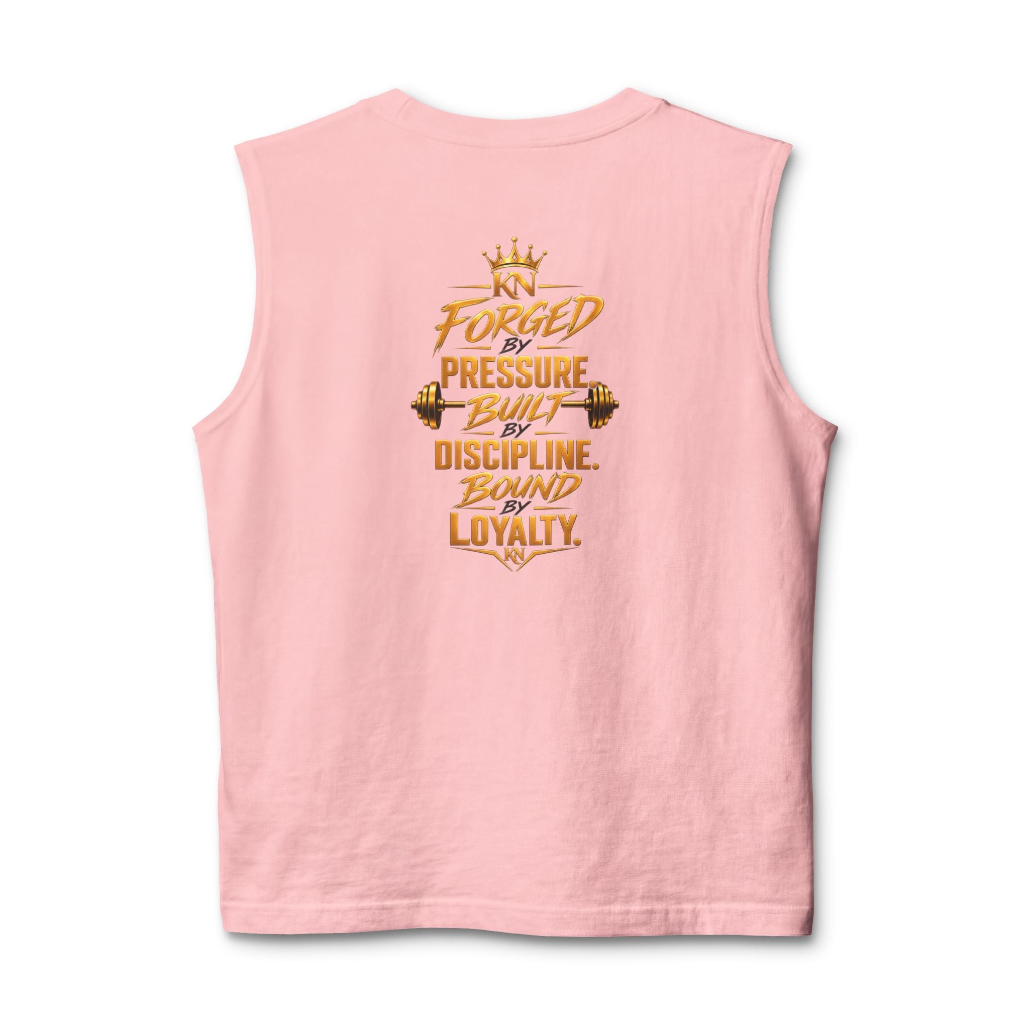Muscle Tank — KN Apparel Gold Crown Logo & “Forged by Pressure” Motivational Gym Tank