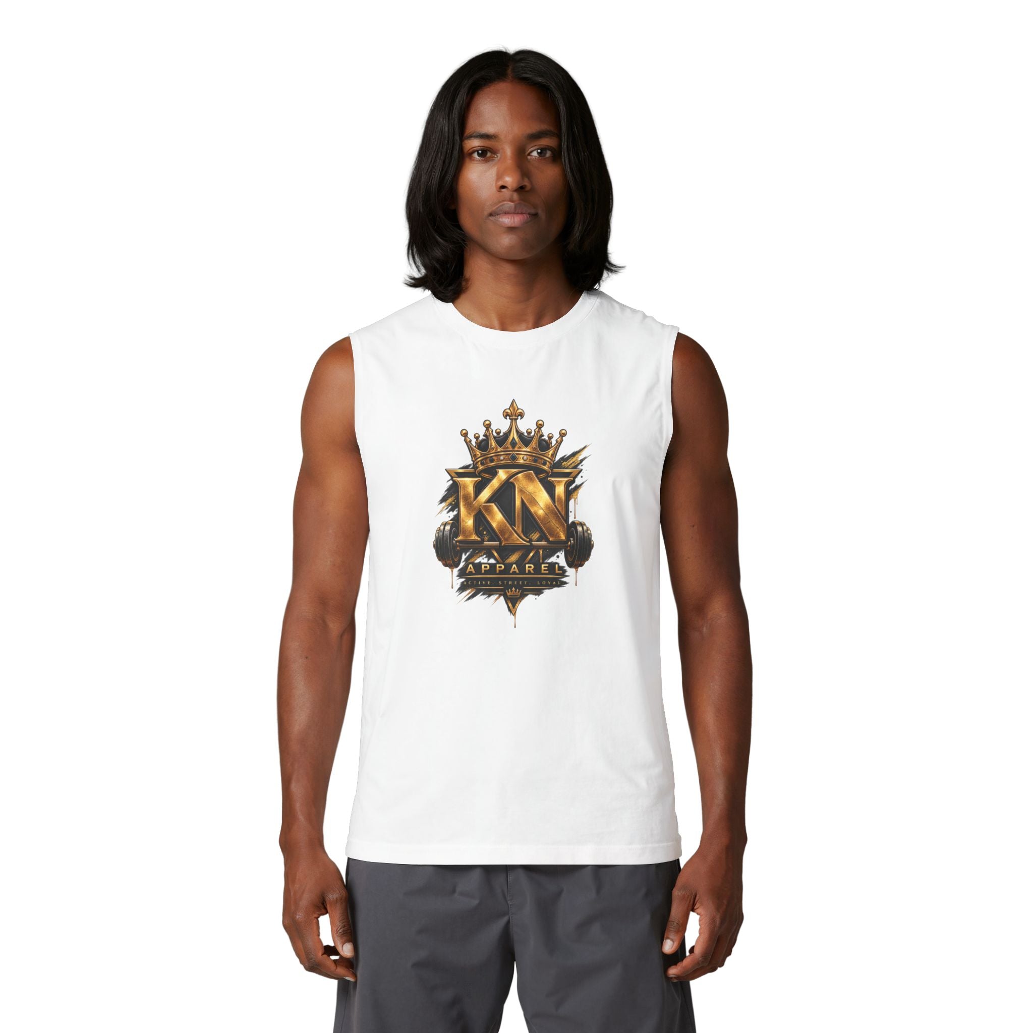 Muscle Tank — KN Apparel Gold Crown Logo & “Forged by Pressure” Motivational Gym Tank