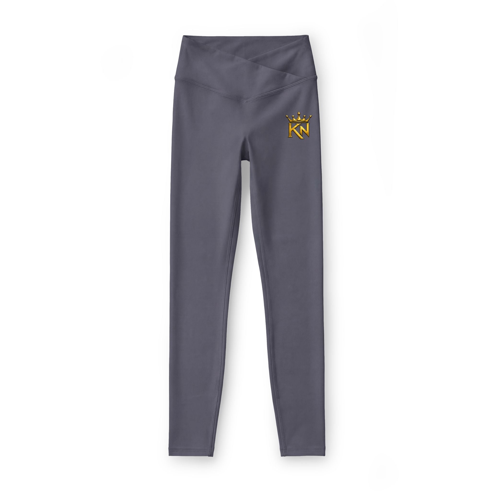 Women’s Luxe Leggings — Black High-Waist Activewear with Gold 'KN' Crown Logo