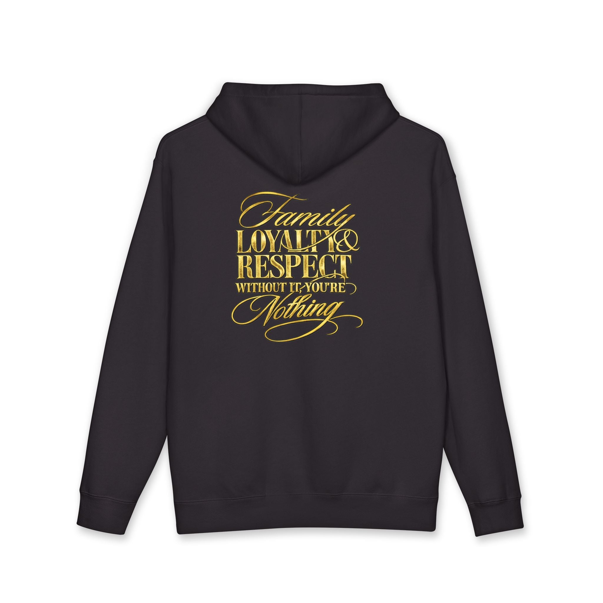 King Crown Hoodie — Gold KN Logo & 'Family, Loyalty & Respect' Script Pullover