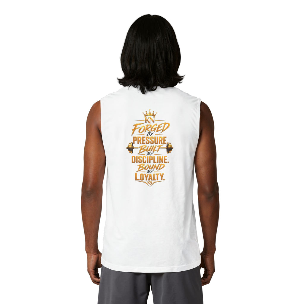 Muscle Tank — KN Apparel Gold Crown Logo & “Forged by Pressure” Motivational Gym Tank