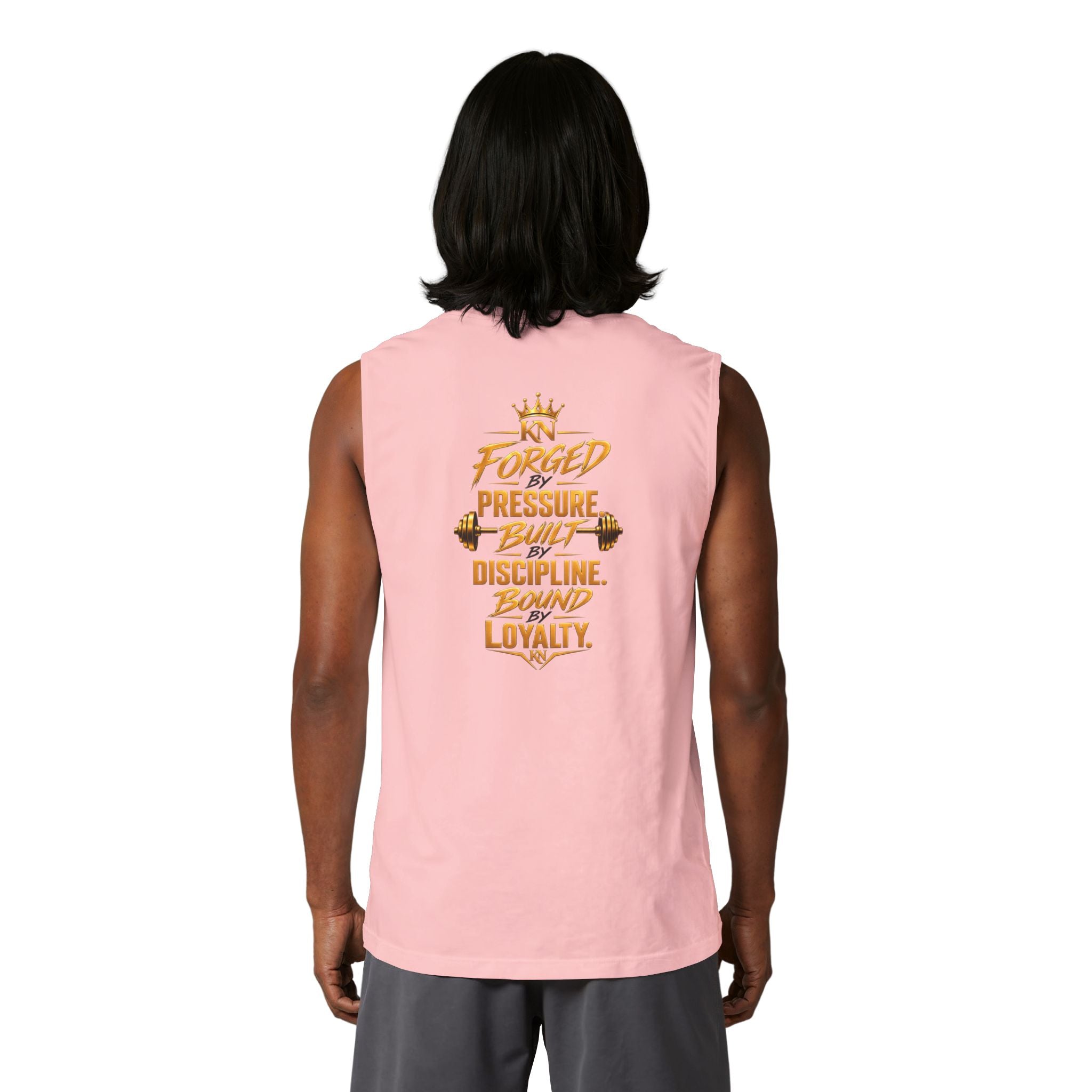 Muscle Tank — KN Apparel Gold Crown Logo & “Forged by Pressure” Motivational Gym Tank