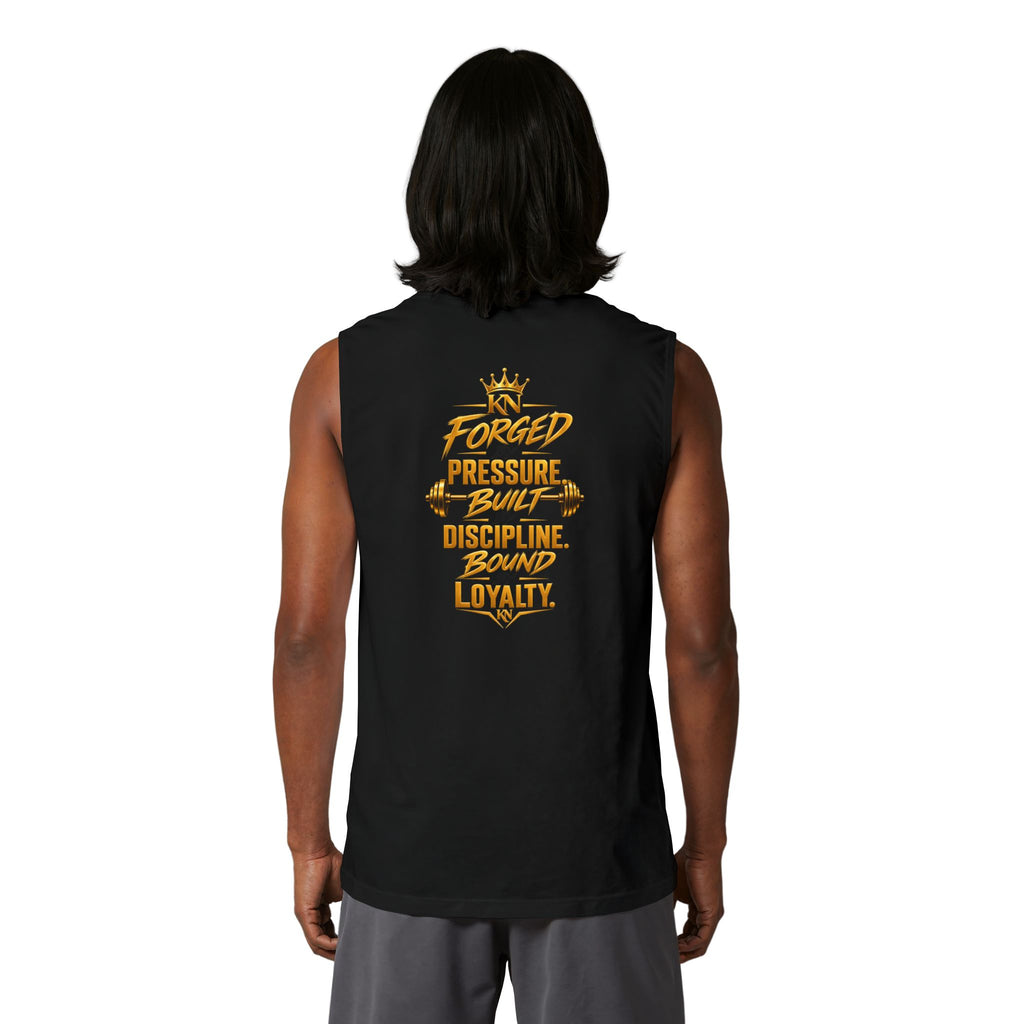 Muscle Tank — KN Apparel Gold Crown Logo & “Forged by Pressure” Motivational Gym Tank