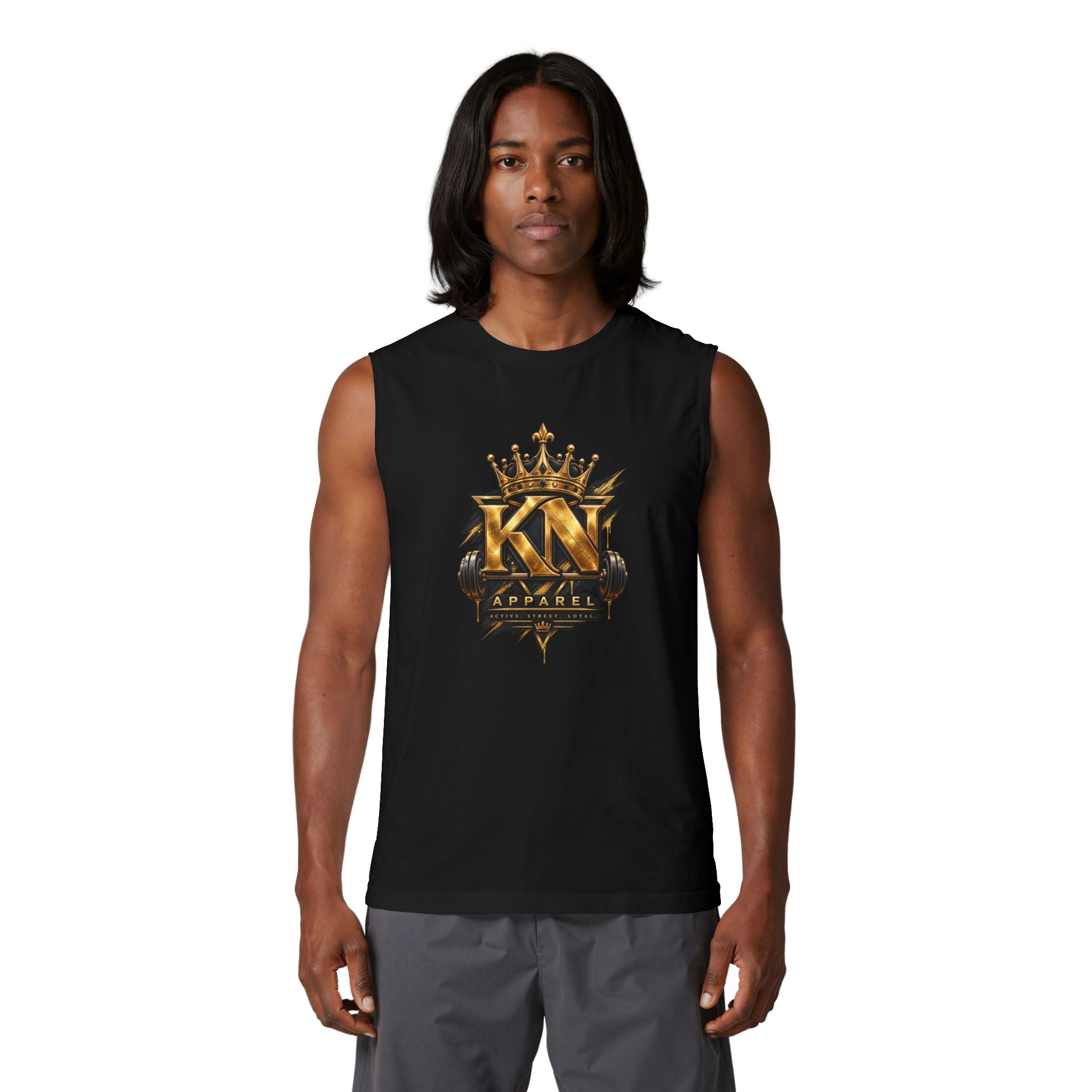 Muscle Tank — KN Apparel Gold Crown Logo & “Forged by Pressure” Motivational Gym Tank